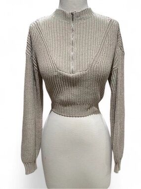 Rue21 Taupe Ribbed Knit Sweater with Zip Neck